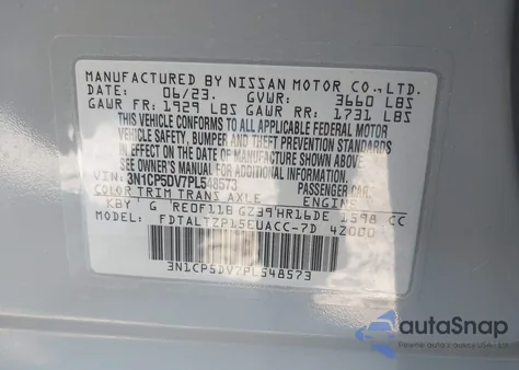 2023 Nissan Kicks Sr Xtronic Cvt z USA, uszkodzony, nr VIN 3N1CP5DV7PL548573